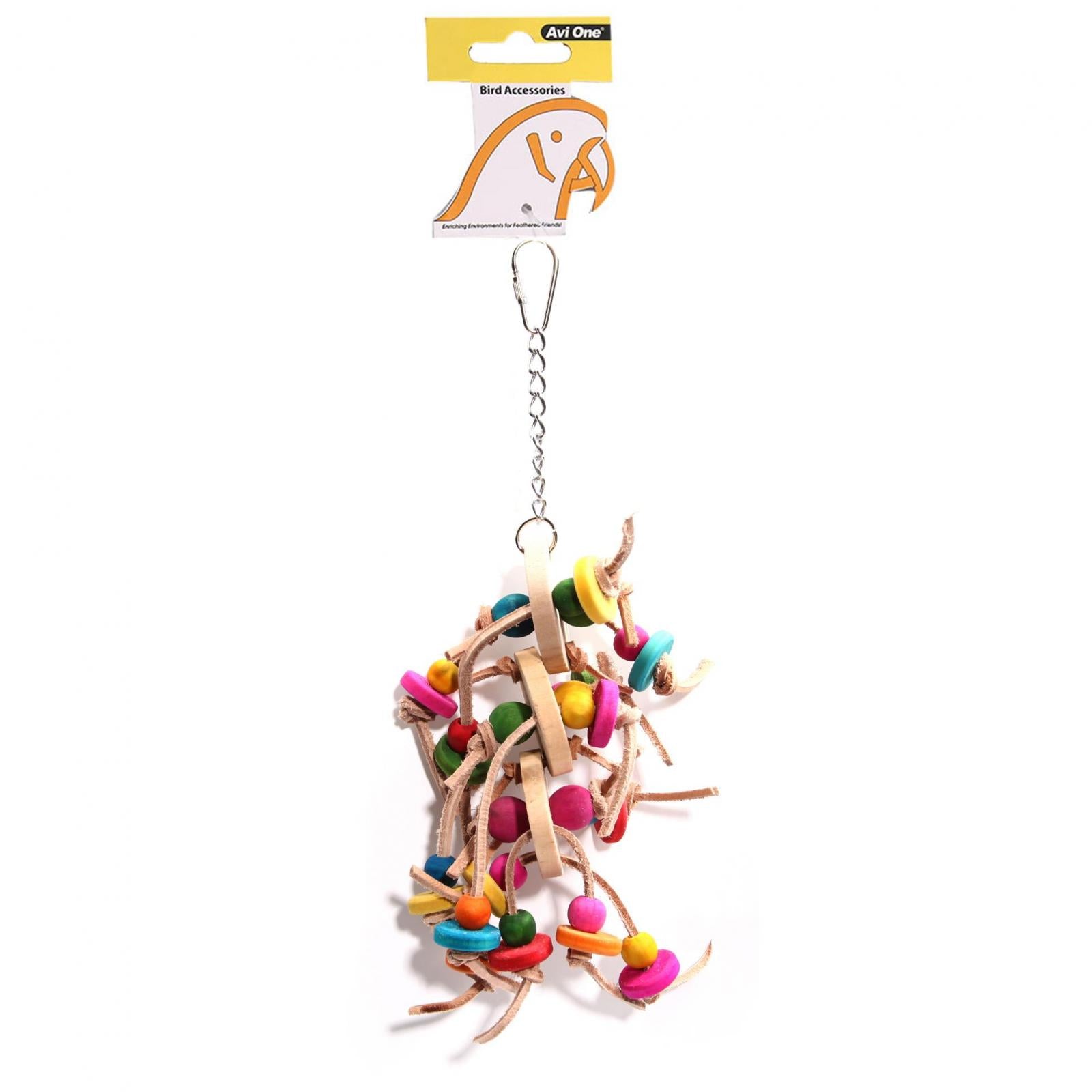 Avi One Bird Toy Wooden Discs & Coloured Beads