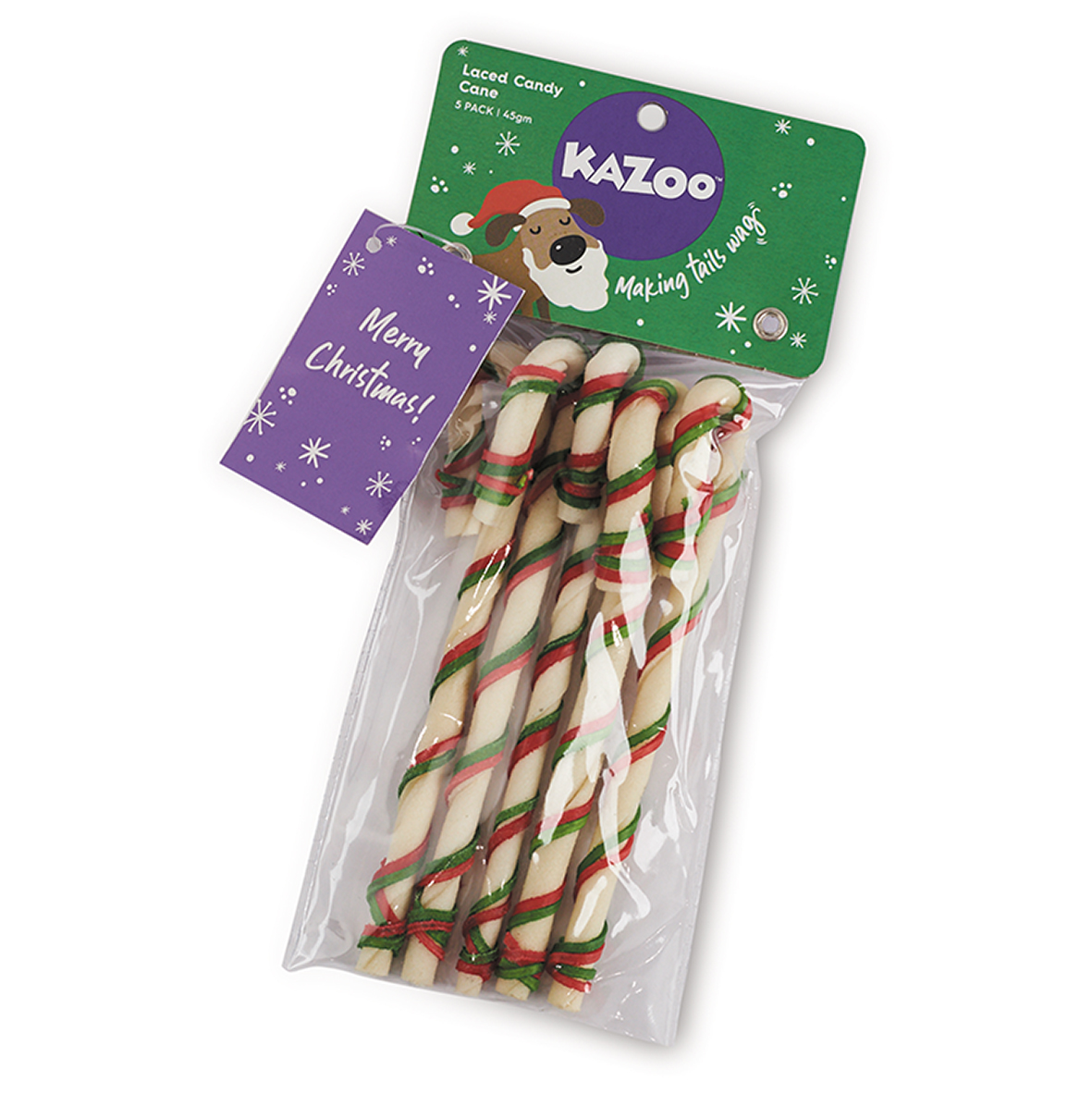 Kazoo Xmas Dog Treat Rawhide Laced Candy Cane