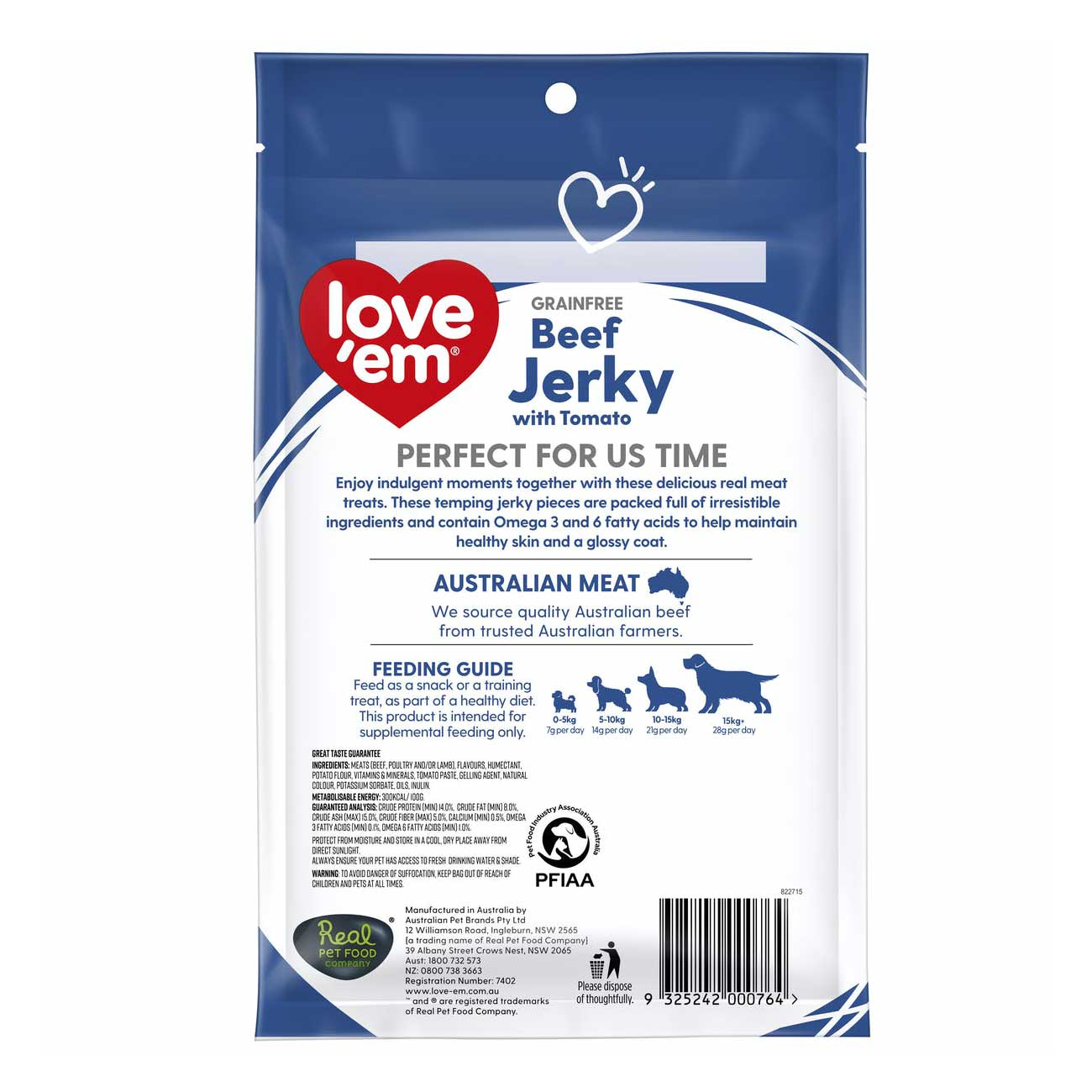 Love'em Grainfree Beef Jerky with Tomato Flavour Dog Treats