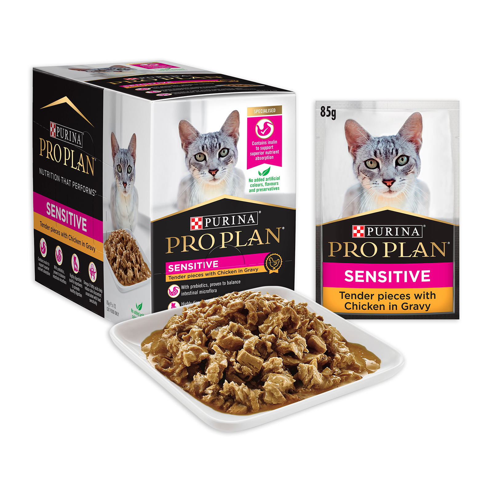 Pro Plan Cat Food Pouch Adult Sensitive Chicken & Gravy