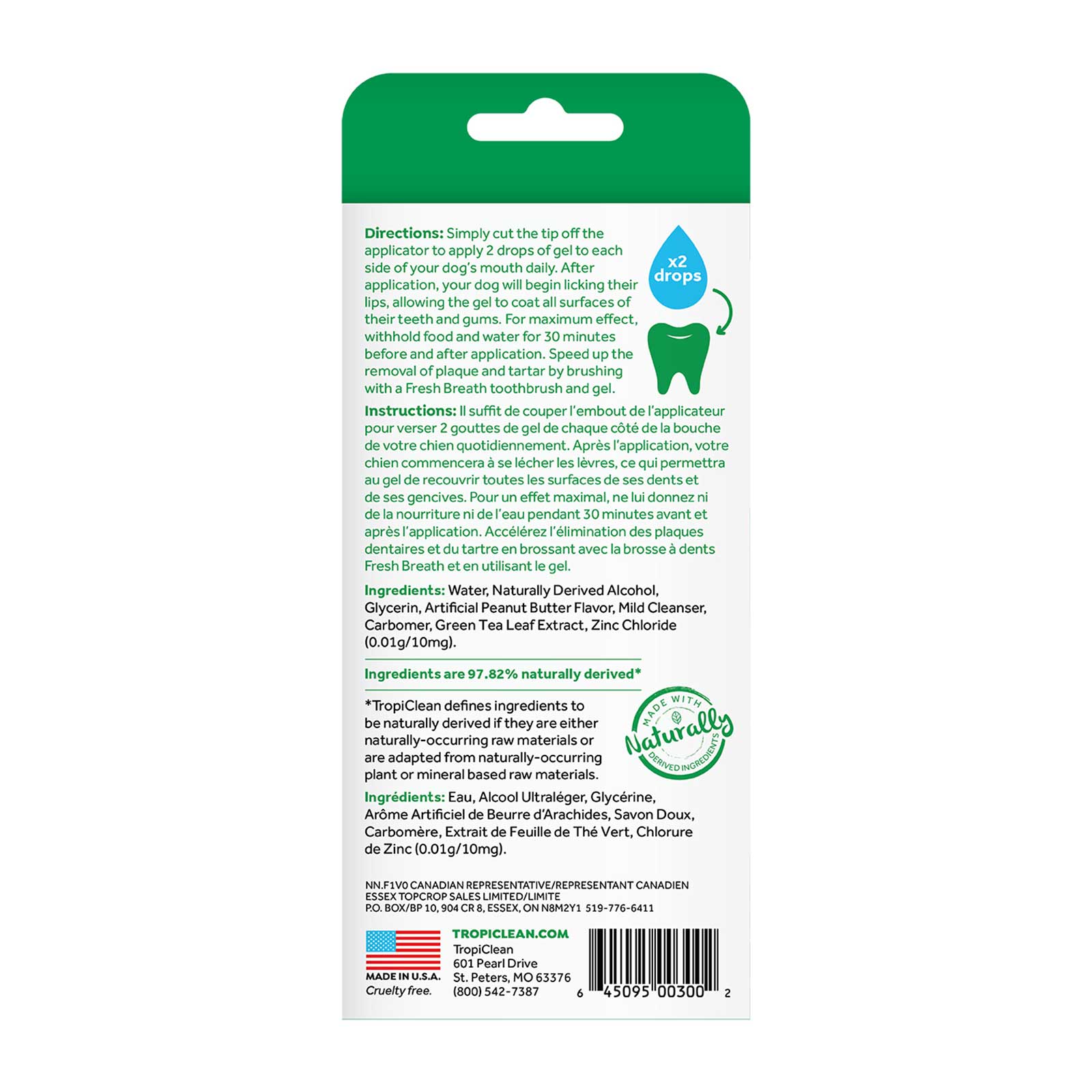 TropiClean Fresh Breath Oral Care Clean Teeth Gel Peanut Butter for Dogs