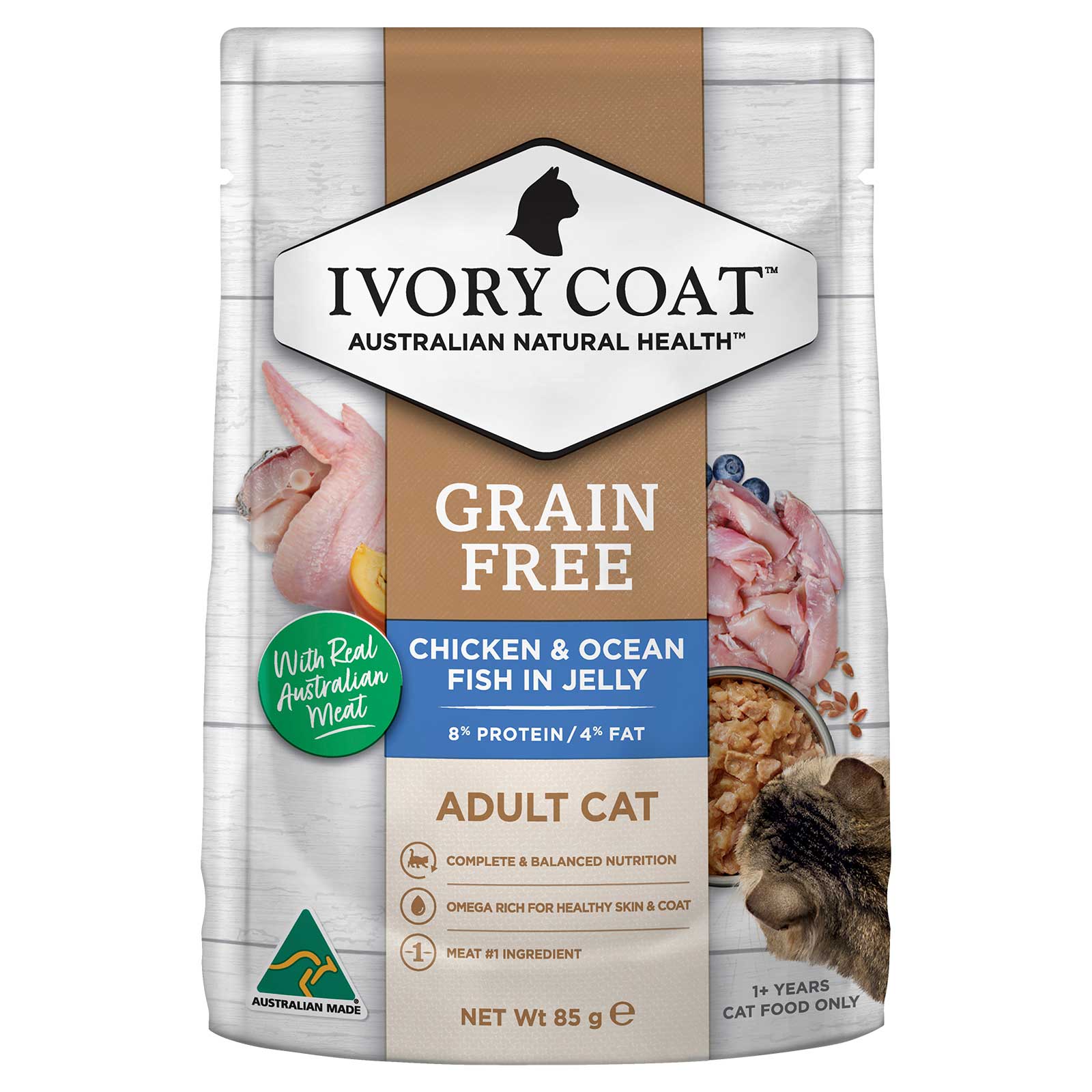 Ivory Coat Cat Food Pouch Adult Chicken & Ocean Fish in Jelly
