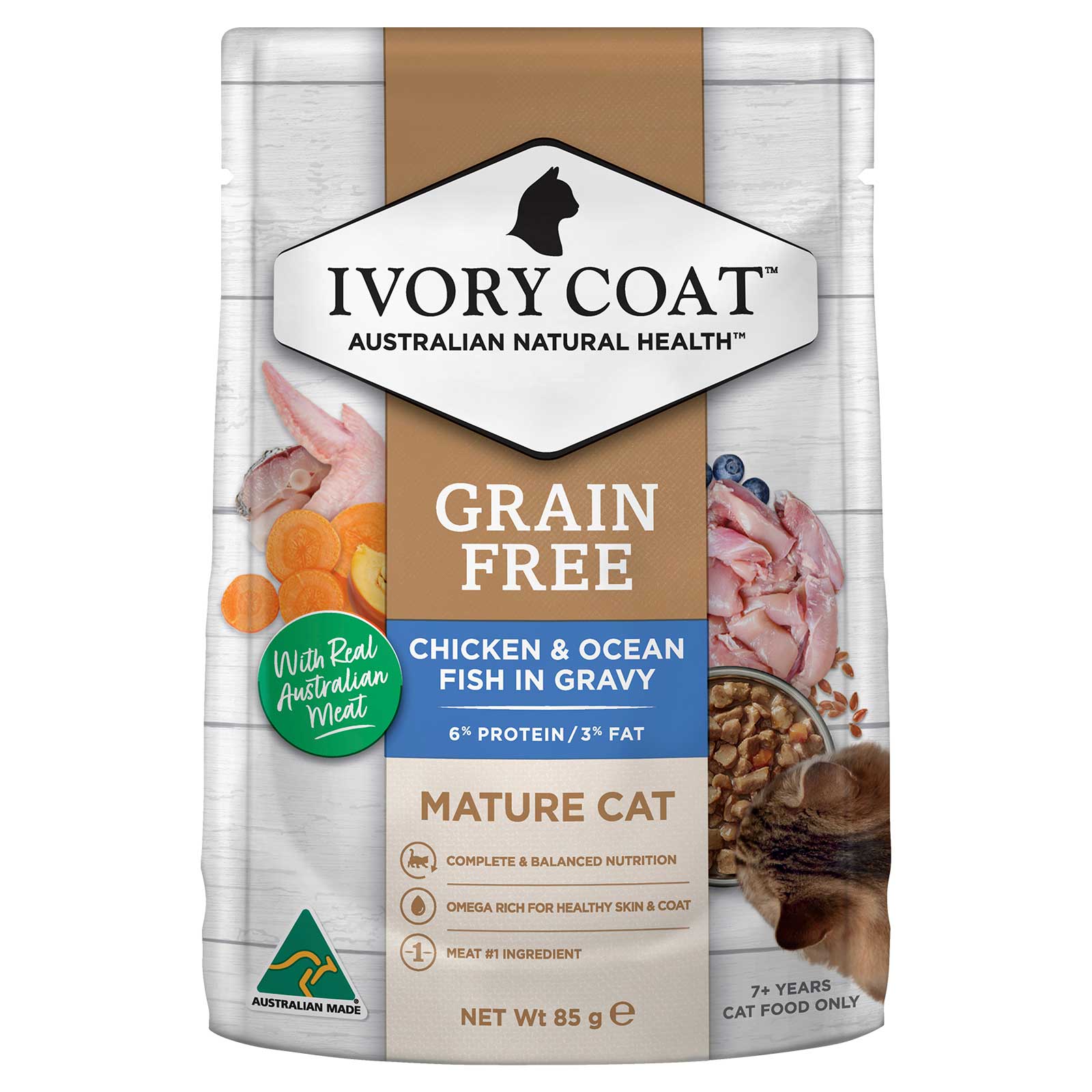 Ivory Coat Cat Food Pouch Mature Chicken & Ocean Fish in Jelly