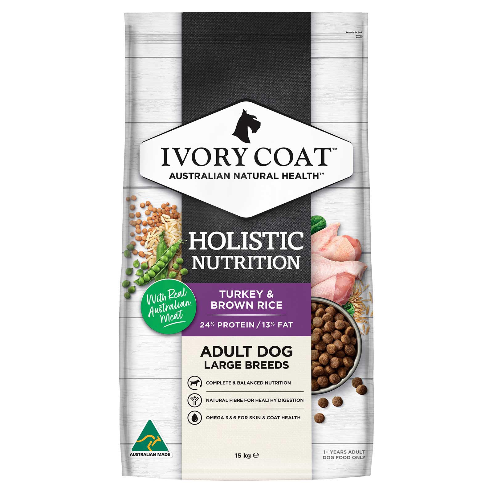 Ivory Coat Dog Food Adult Large Breed Turkey & Brown Rice