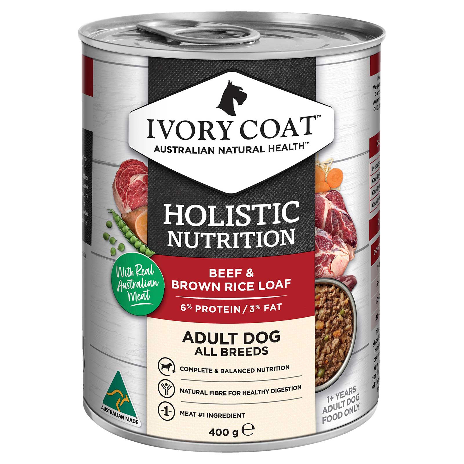 Ivory Coat Dog Food Can Adult Beef & Brown Rice Loaf