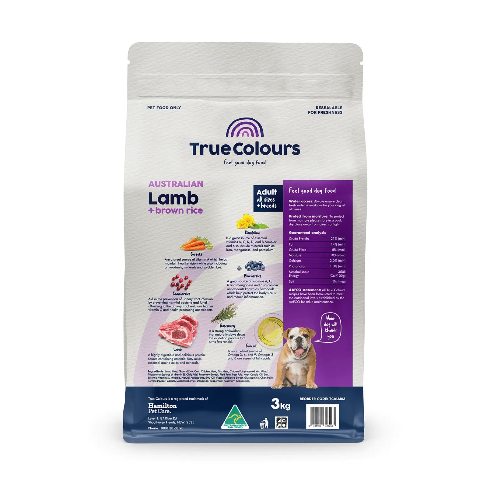 True Colours Dog Food Adult Lamb & Rice - Kellyville Pets