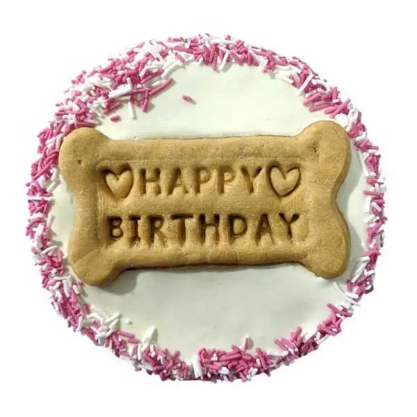 Frosted Happy Birthday Cookie Cake Dog Treat Huds & Toke