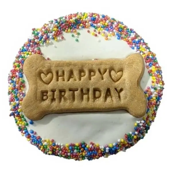 Frosted Happy Birthday Cookie Cake Dog Treat Huds & Toke