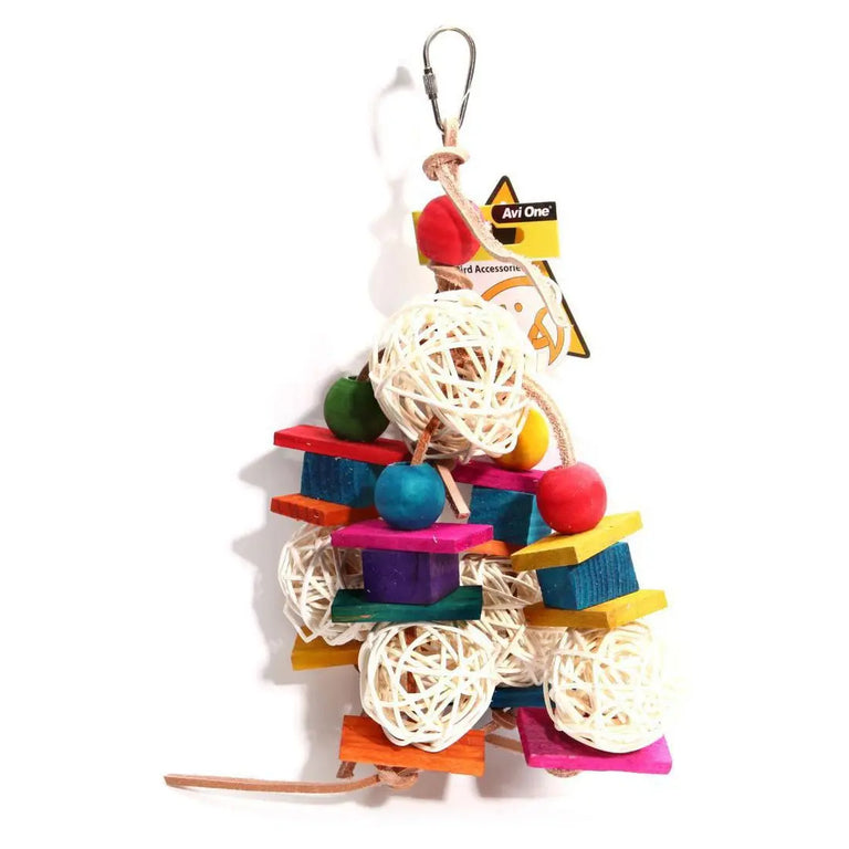 Avi One Bird Toy Rattan Ball & Coloured Block - Kellyville Pets