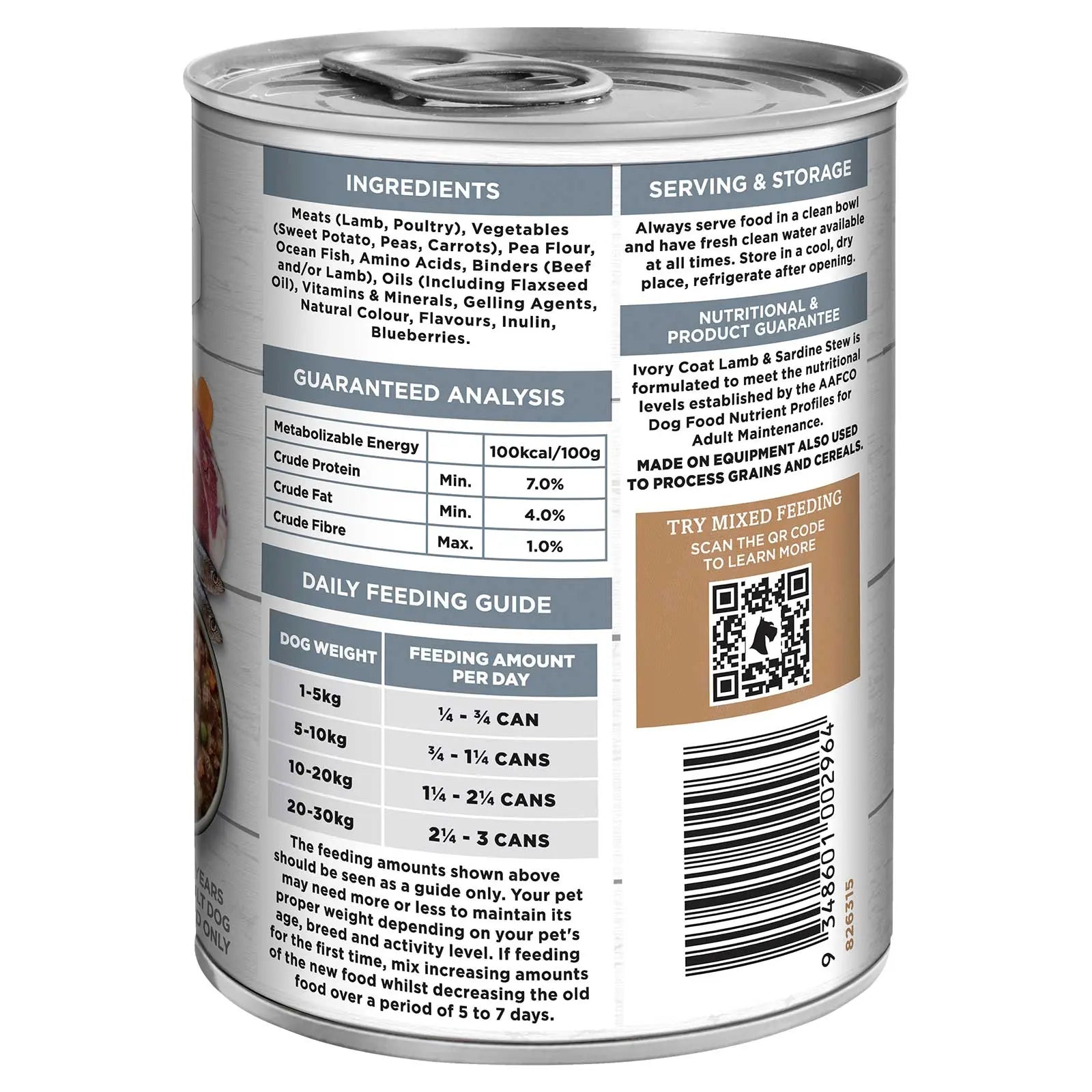 Ivory Coat Grain Free Dog Food Can Adult Lamb & Sardine Stew - Kellyville Pets