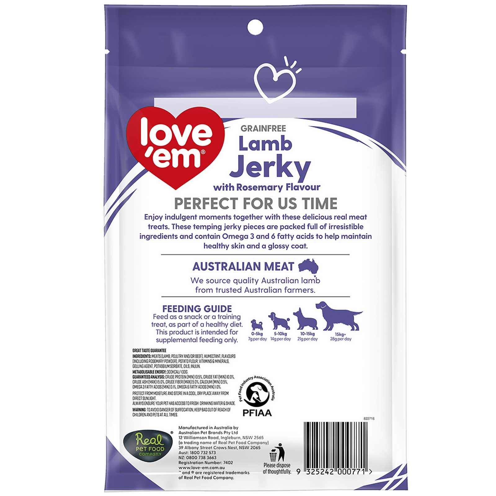 Love'em Grainfree Lamb Jerky with Rosemary Flavour Dog Treats
